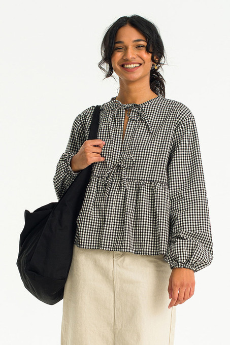 Takako Ribbon Blouse, Gingham