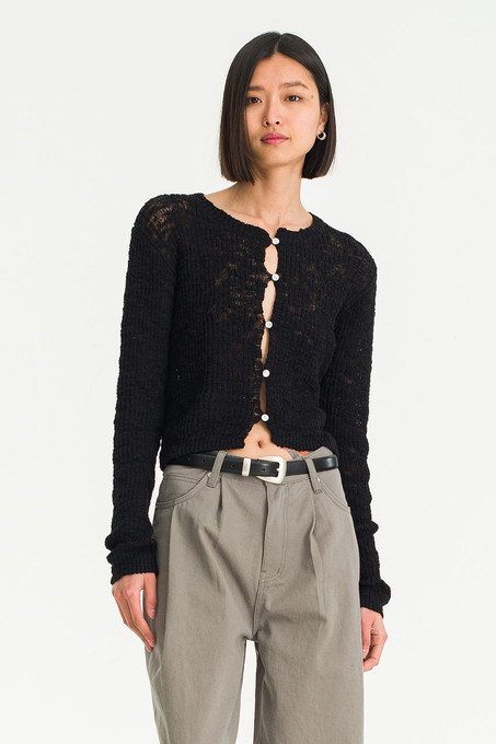 Boucle 2way Short Cardigan/ブラック Line & Dot Women's Ivy Boucle Cardigan, Black, XS at Amazon