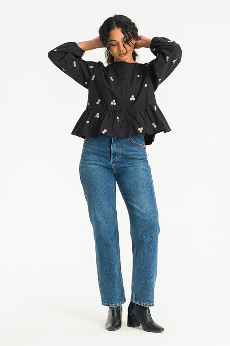 【美品】yilon Joli flower blouse black Women's Bohemian Black & Pink Floral Chiffon Blouse | LOVESTITCH
