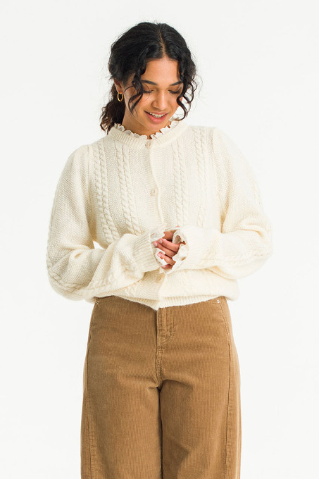 Hani Lace Cable Cardigan, Ivory