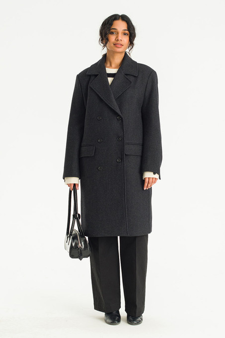 Kimiko Double Long Coat, Charcoal