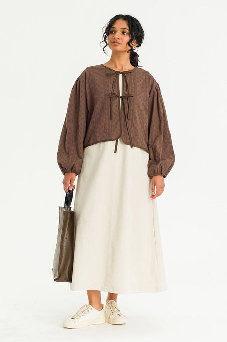 Takao Ribbon Point Cotton Cardigan, Brown