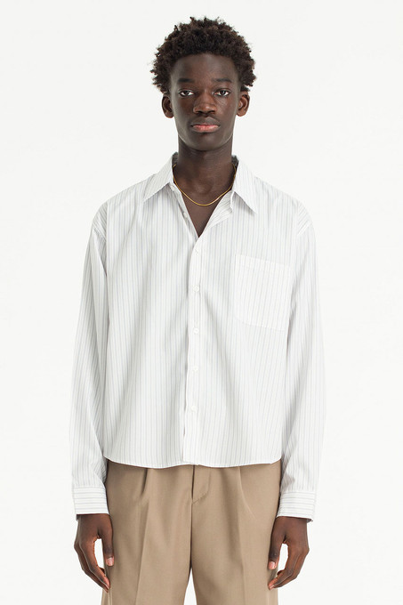 ジャケット・アウター GOD ONLY KNOWS CROPPED STRIPED SHIRT Menswear | Cropped Short-Sleeve Shirt, Ivory