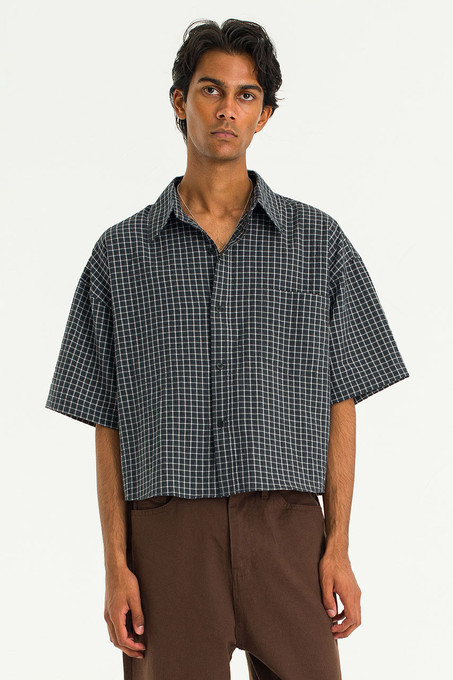 Menswear | Box Crop Shirt, Charcoal Check