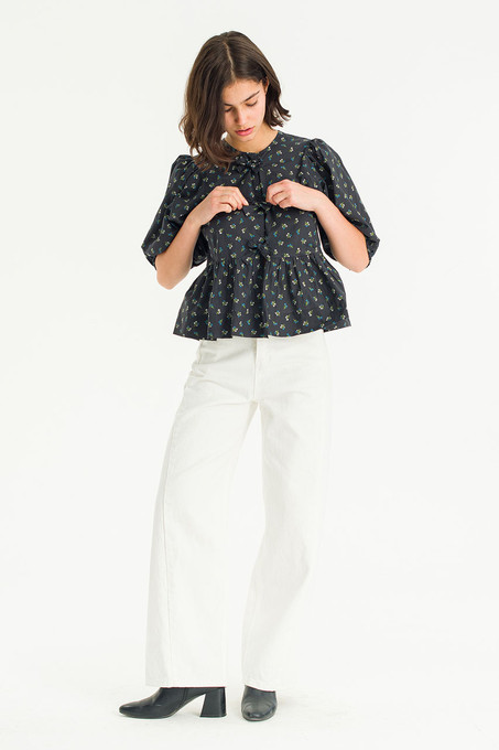 Faye Peplum Ribbon Blouse, Black