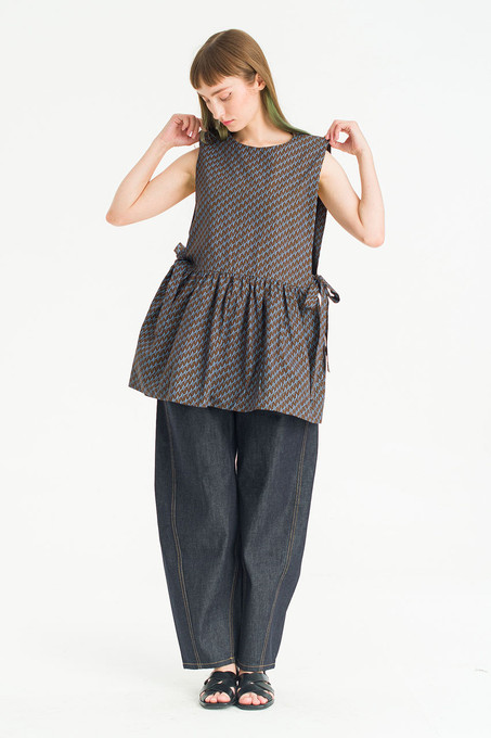 PELLICULE ribbon gather lib blouson グレー PELLICULE ribbon gather lib blouson グレー