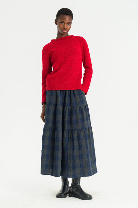 Tasha Double Face Check Skirt, Navy