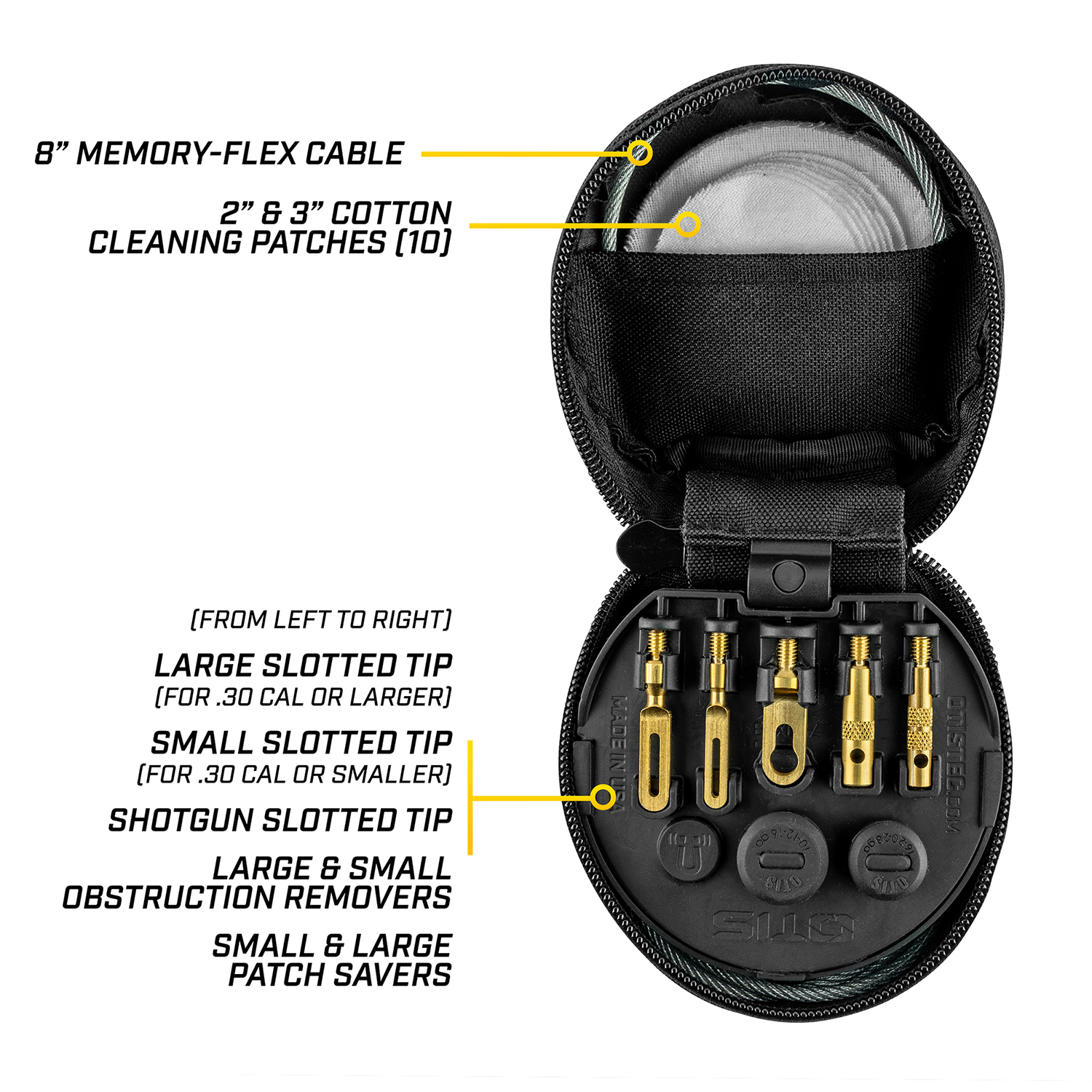 Product image of Otis Technology Tactical Cleaning Kit - Portable Universal Gun Cleaning Kit with product callouts 