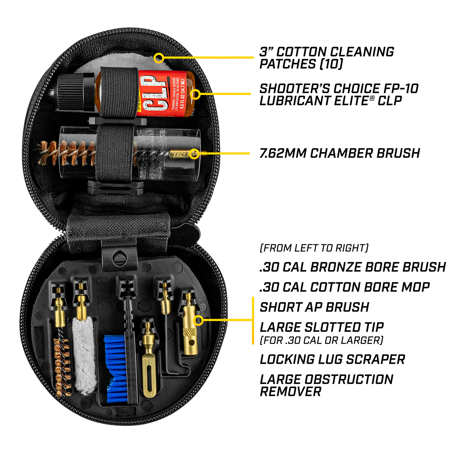 Product image of Otis Technology MPSR Cleaning Kit (.223 cal/5.56mm) with compontent callouts
