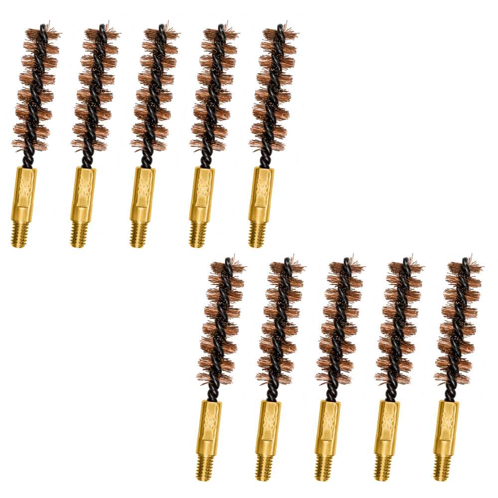Product image of Otis Technology .35 caliber Bronze Bore Brushes 10 Pack for Gun Cleaning shown out of the case