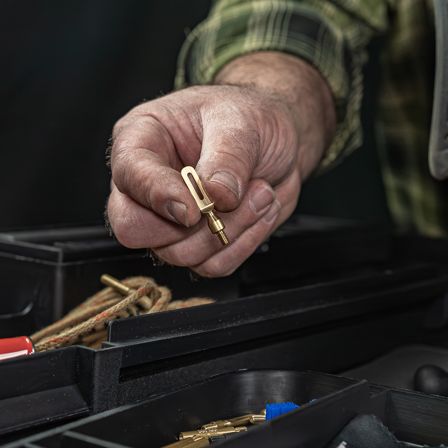 LIfestyle image of Otis Elite Range Box, Universal Gun Care System brass slotted tip 