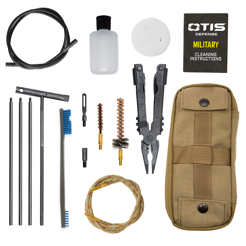 Prodouct image of the Otis Technology 5.56MM Cleaning Kit w/ MP600 Multi-Tool kit contents displayed outside of the case