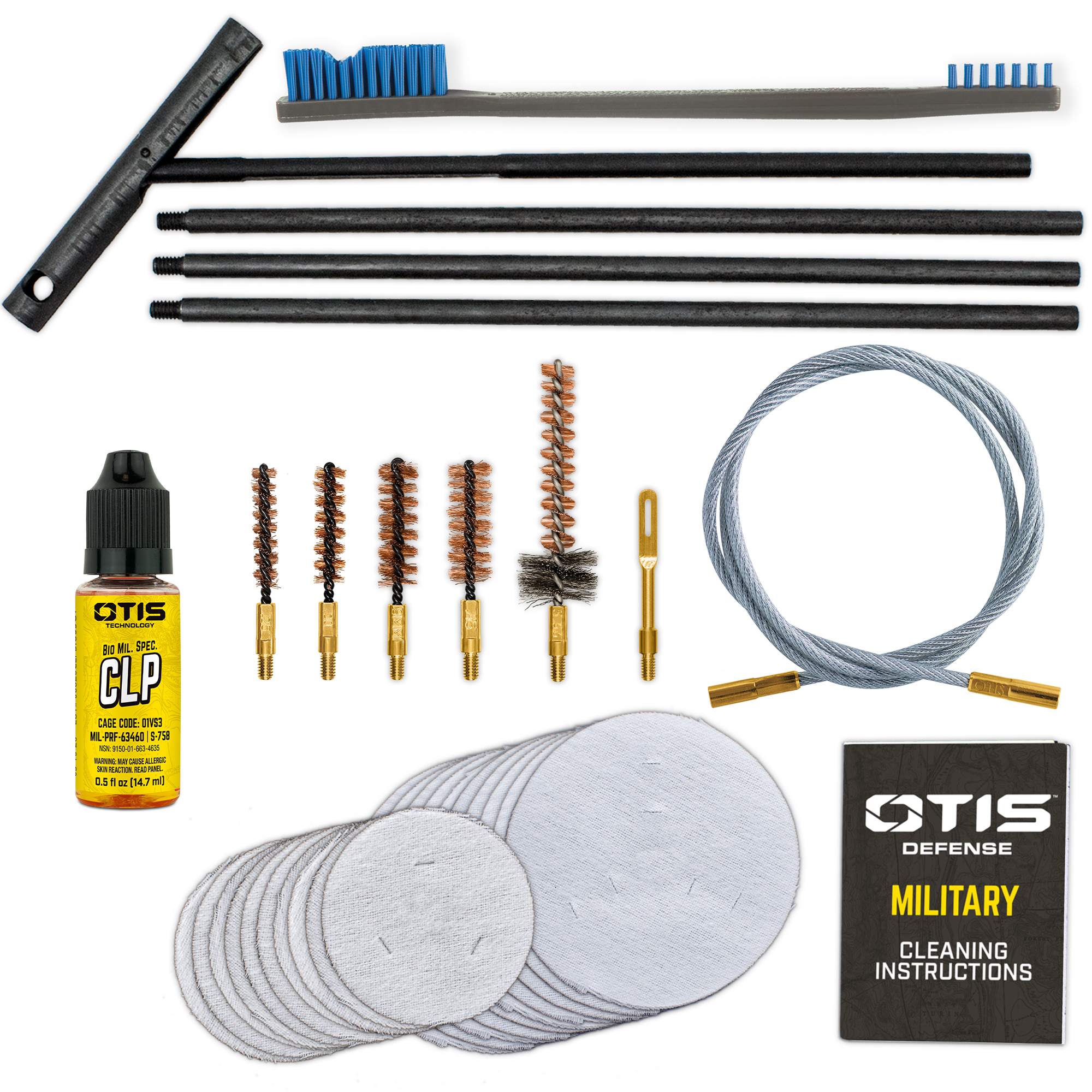 Warrior Series Basic Weapons Cleaning Kit product image of gun cleaning kit contents without carrying case or retail packaing