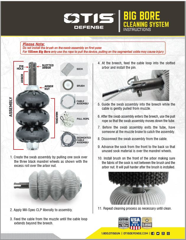 Otis Technology 120mm Big Bore Cleaning Kit instructions page 1