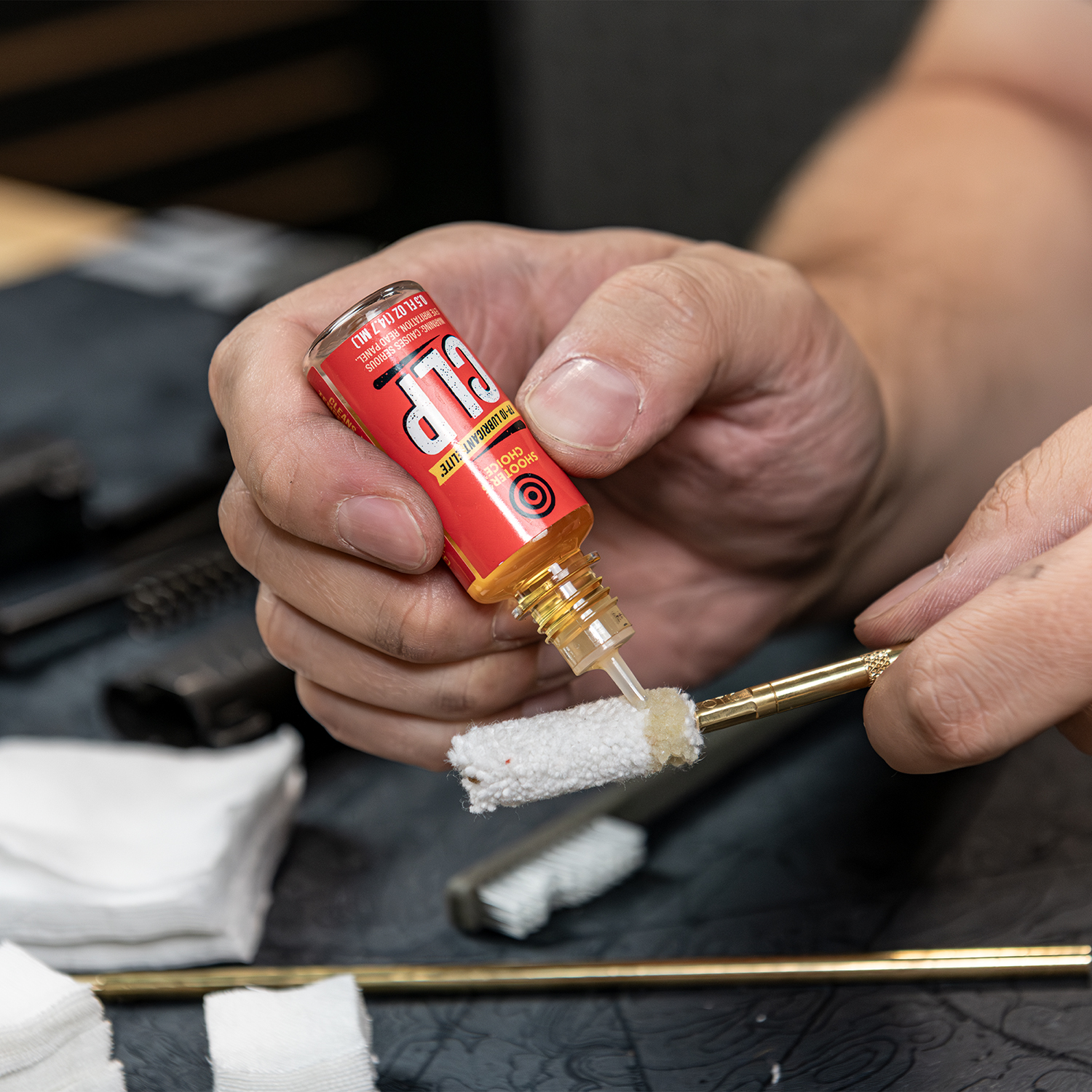 Lifestyle image of Otis Technology Sectional Rod Multi-Caliber Pistol Cleaning Kit in use