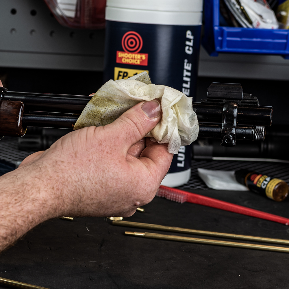 Lifestyle image of  image of Shooter's Choice FP-10 Lubricant Elite CLP Firearm Wipes 75ct in use