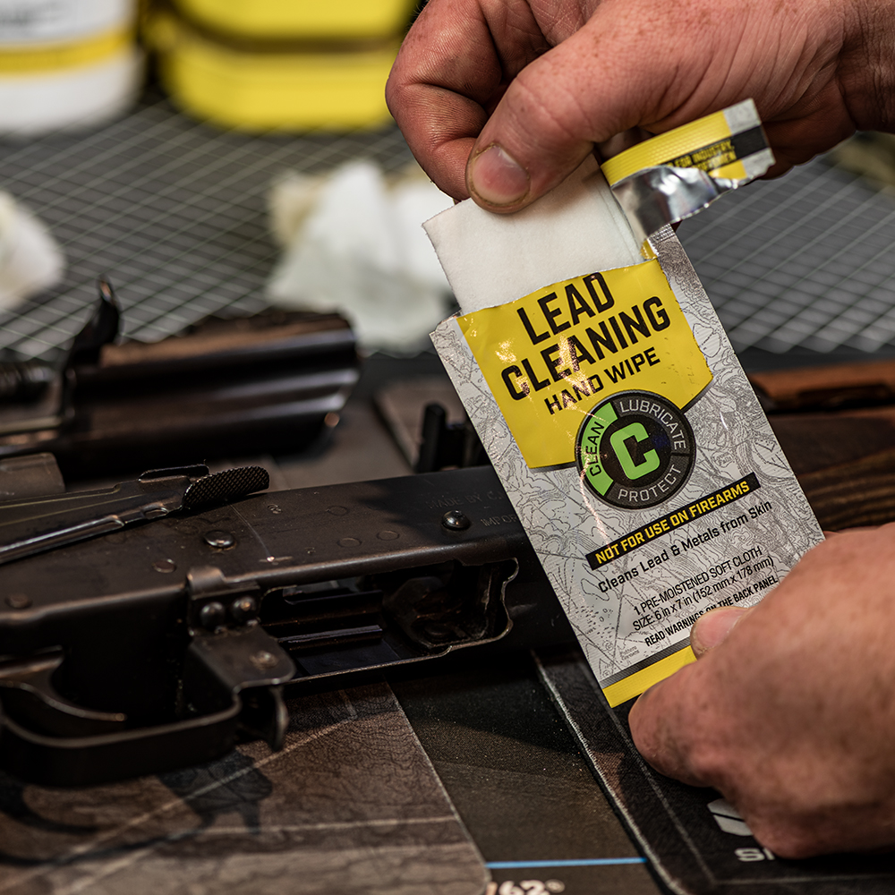 Lifestyle image of Otis Technology Lead Cleaning Hand Wipes 50ct Individually Wrapped  in use