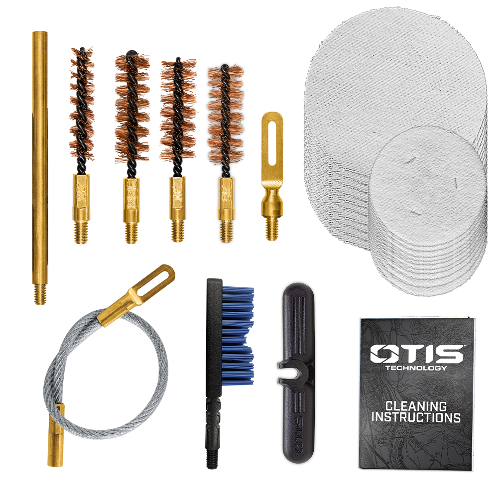 Product image of Otis Technology Patriot Series® Universal Pistol Cleaning Kit contents (.22, 9mm/.38 Cal, .40 Cal/10mm, .45 Cal)