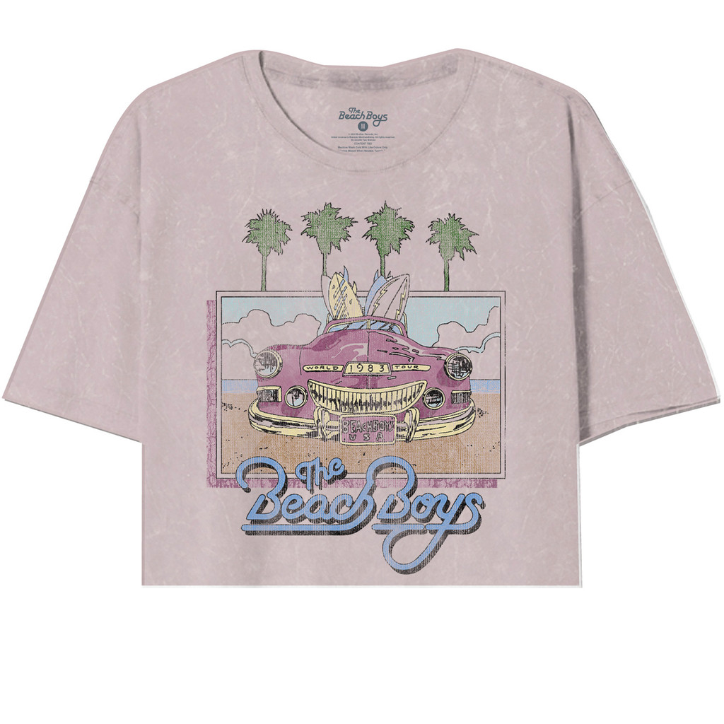 The Beach Boys Pink Beach Car Unisex Cut Hem Tee