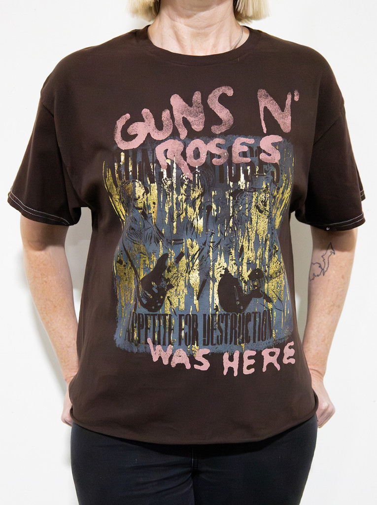 Guns N Roses Three Skeletons Unisex Cut Hem Tee w/Foil Accents