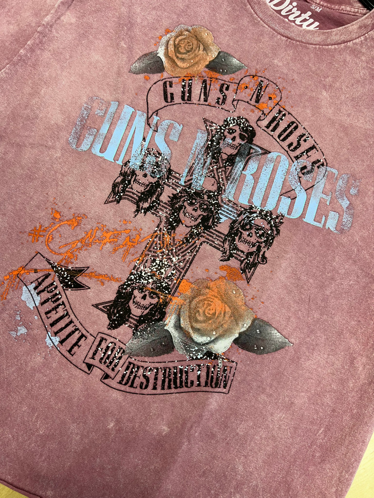 Guns N Roses Cross Roses Unisex Cut Hem Tee w/Foil Accents