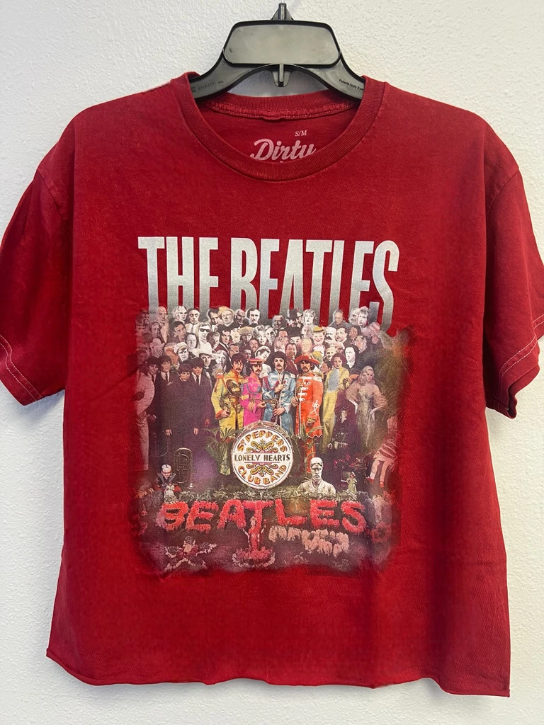 The Beatles Lonely Hearts Floral Unisex Cut Hem Tee