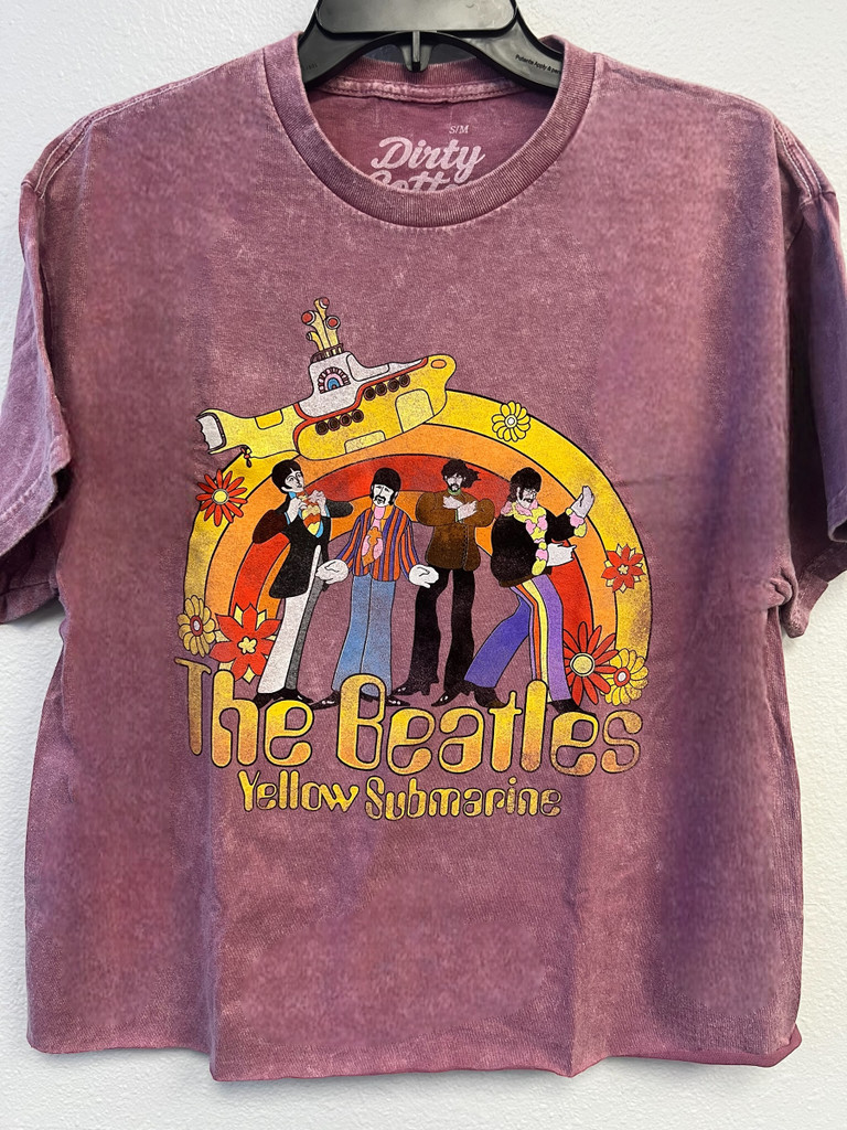 Yellow Submarine Half Floral Rainbow Unisex Cut Hem Tee