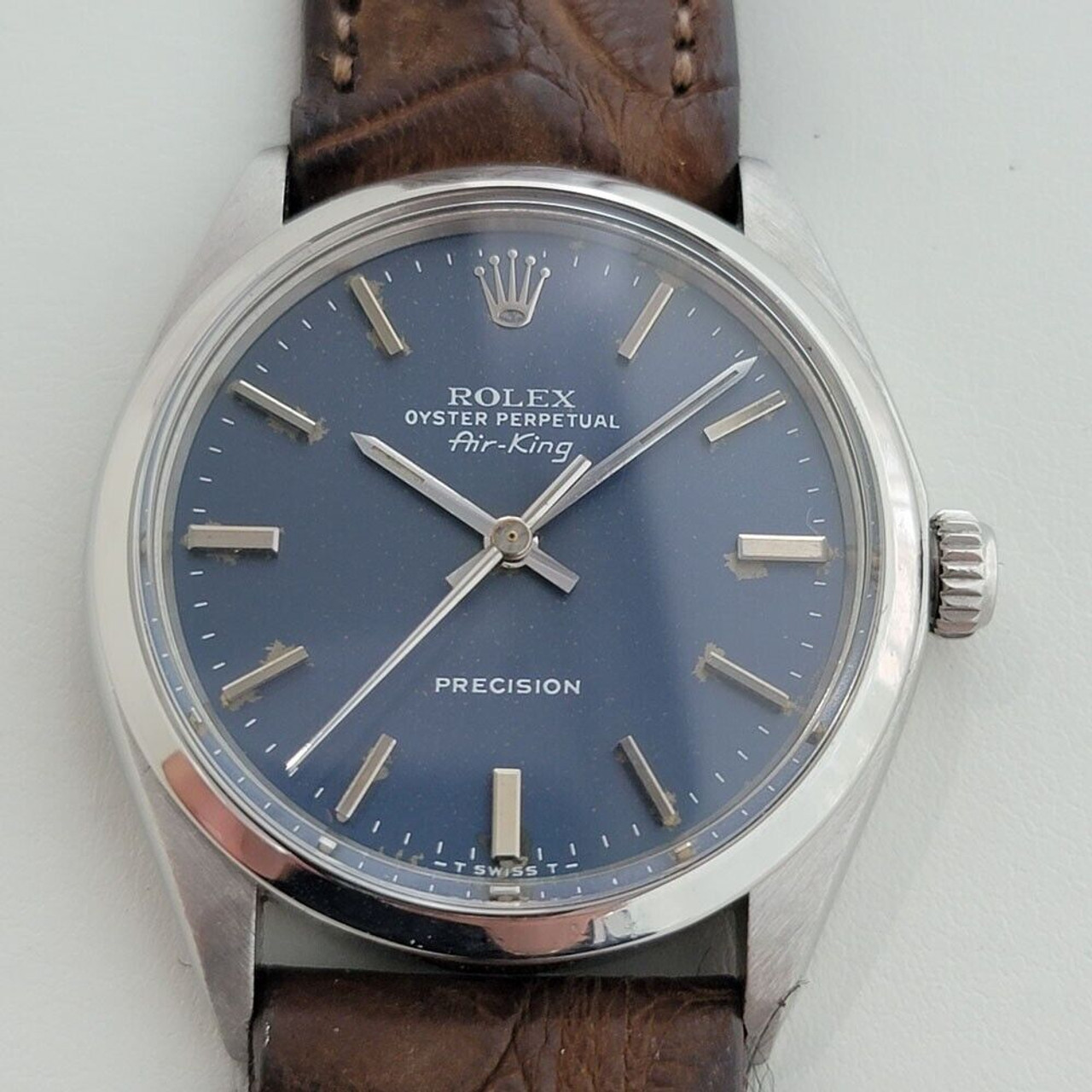 Mens Rolex Oyster Perpetual Air-King 5500 34mm Blue Dial Automatic 1970s  RA197B