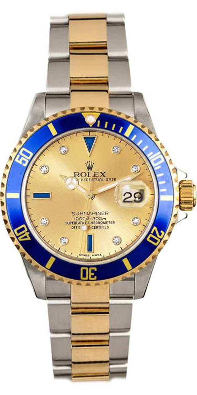 Pre-Owned Rolex Serti Submariner 16613 Champagne Dial