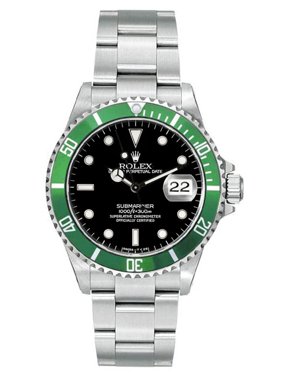 Rolex Stainless Steel Date Submariner Green Dial Green Bezel