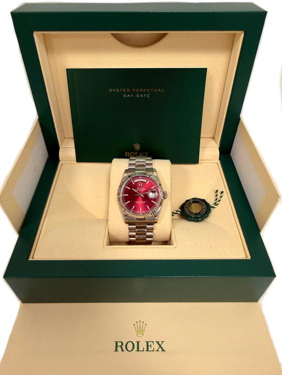 Rolex White Gold President 36mm Factory Cherry Red Dial 118239