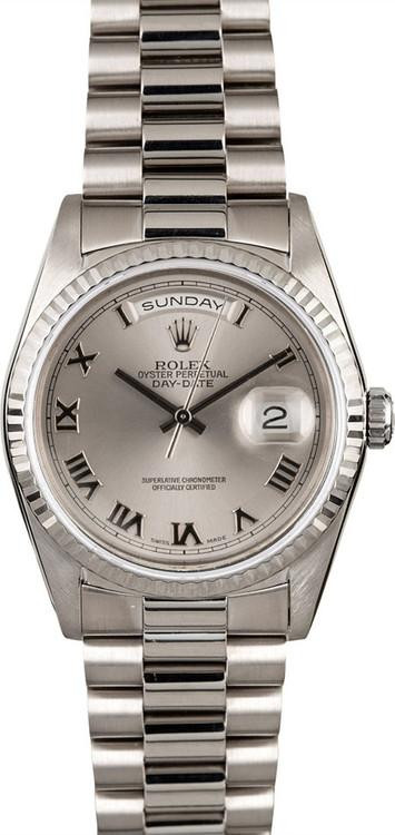 Rolex White Gold President 36mm Factory Silver Roman Dial