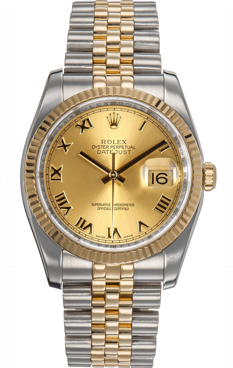 jorden tidligste fyrværkeri Rolex New Style Datejust Two Tone Champagne Roman Dial