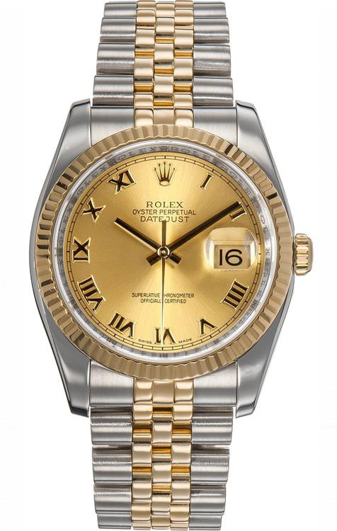 Rolex New Style Datejust Two Tone Champagne Roman Dial 116233