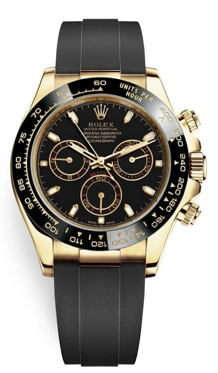 Rolex Pre-Owned Oysterflex Yellow Gold Daytona 116518 Black