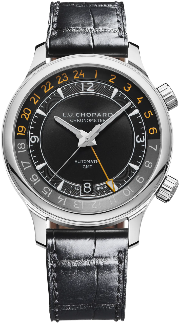 Chopard L.U.C Classic GMT Black Dial Black Leather Men's Watch