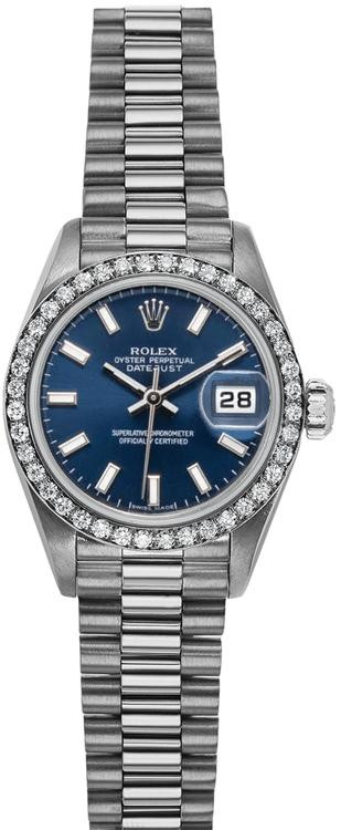 homi ぺージ Rolex 69139 White Gold President Diamond Bezel Blue Index Dial