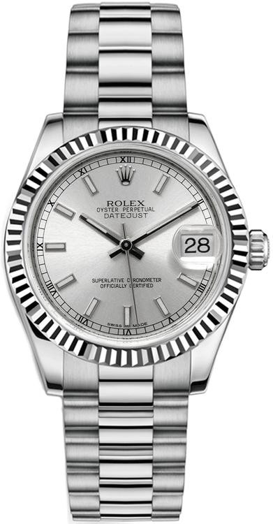 Rolex White Gold President Midsize Silver Index Dial on President