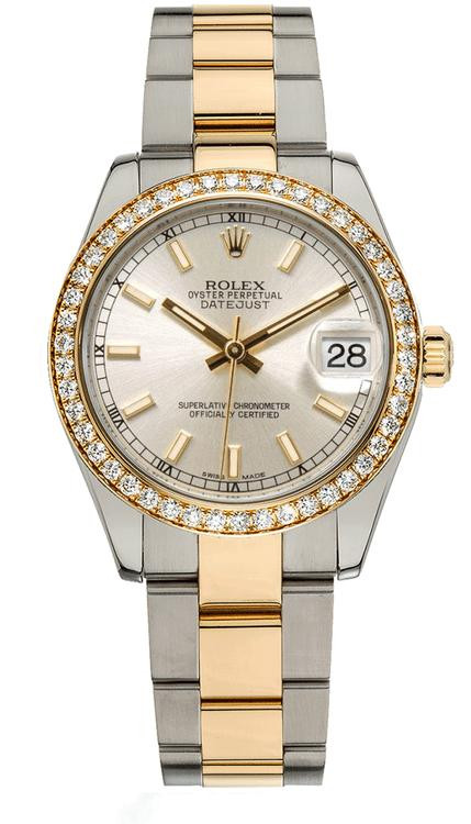 Rolex Datejust Midsize Two Tone Factory Diamond Bezel & Silver