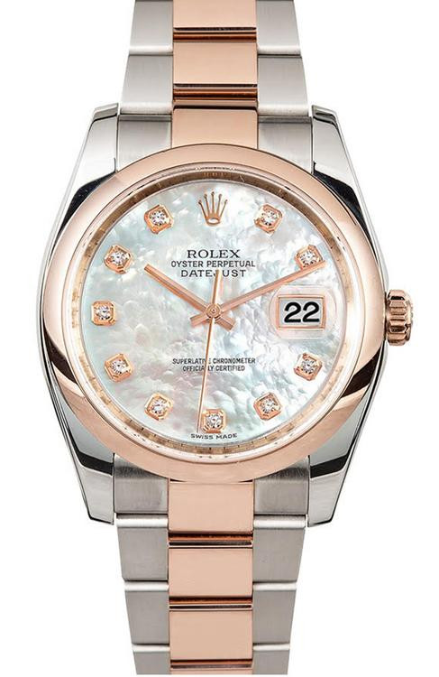 Rolex Datejust Rose Gold Factory Mother of Pearl Diamond Dial on