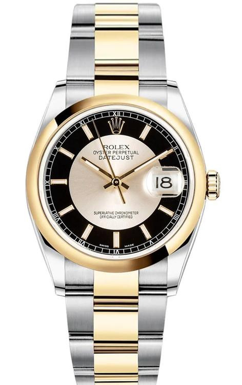Rolex Datejust Two-Tone Smooth Bezel Anniversary Black Tuxedo Dial