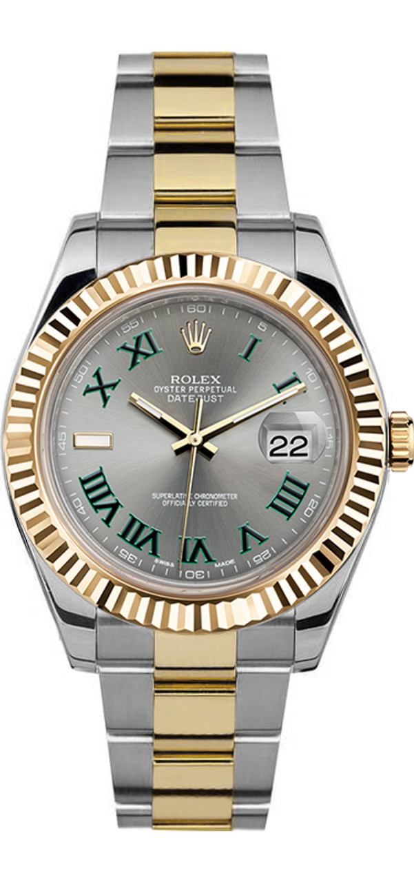rolex 41mm datejust ii 116333 grey with green