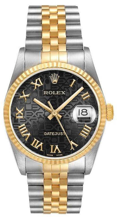 Rolex Datejust Two-Tone Factory Anniversary Black Roman Dial 16233