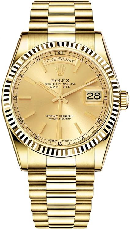 Rolex Day-Date Gold Champagne Index Dial Men's Watch