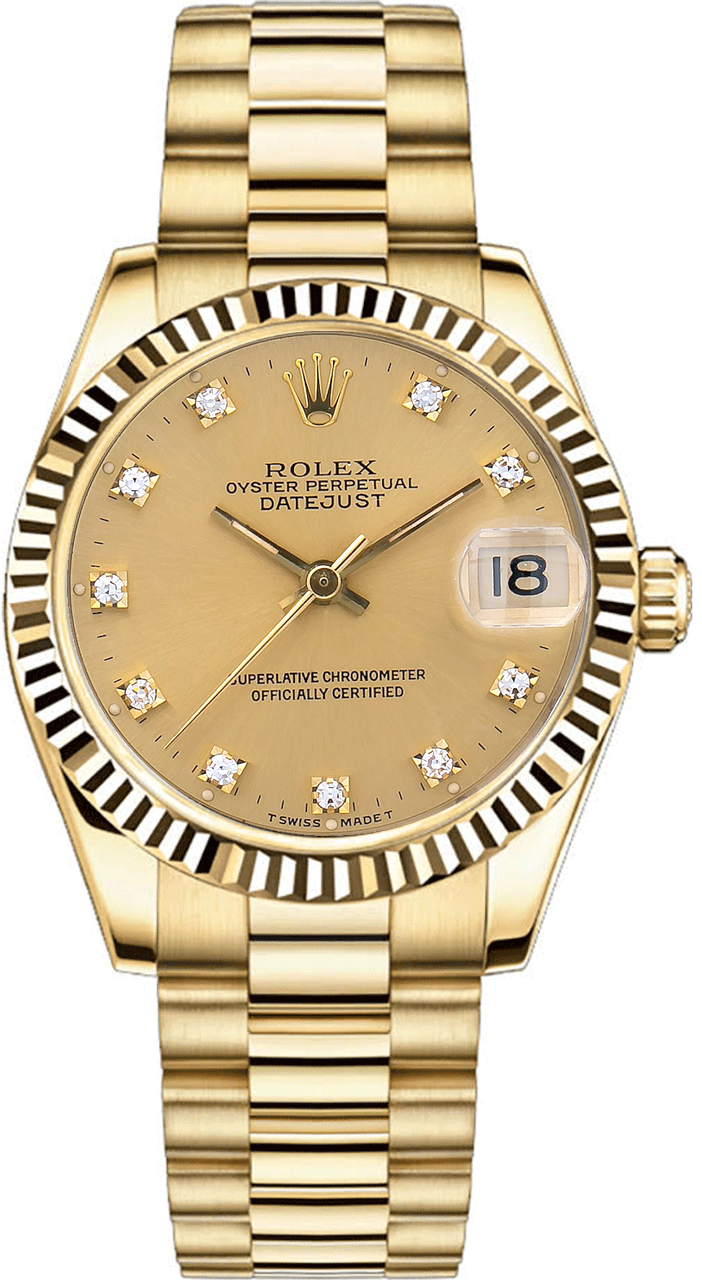 Rolex Women's President Midsize Fluted Champagne Diamond Dial