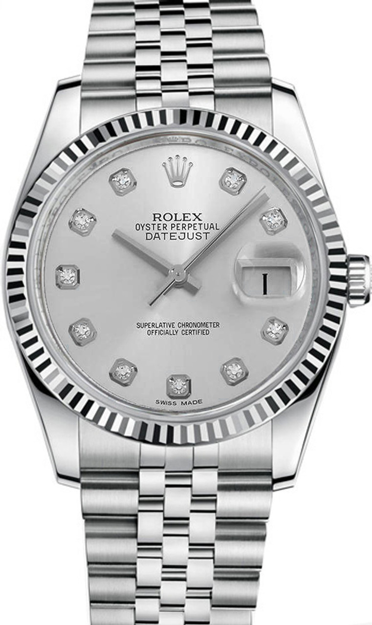 Rolex Datejust Silver Diamond Dial Bracelet