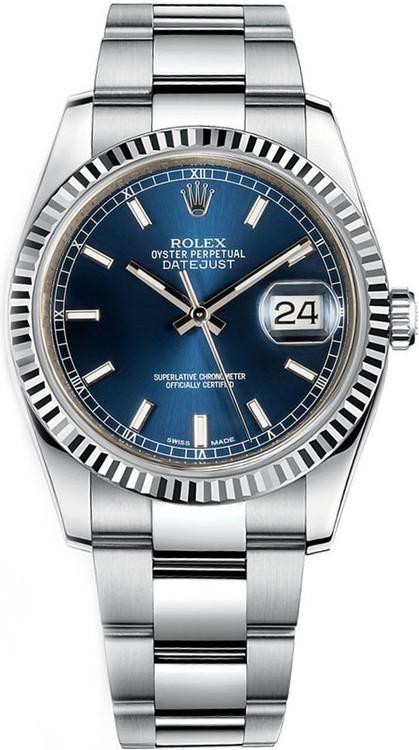 Rolex Datejust Stainless Steel Factory Blue Index Oyster Bracelet