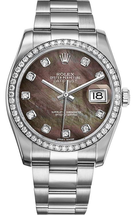 3マム Rolex Datejust Stainless Steel Factory Black Mother of Pearl