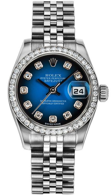 Rolex Women's New Style Steel Datejust Factory Blue Vignette