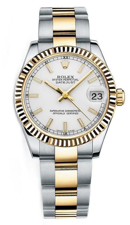 Rolex Midsize Two-Tone Datejust White Index Dial Oyster 178273